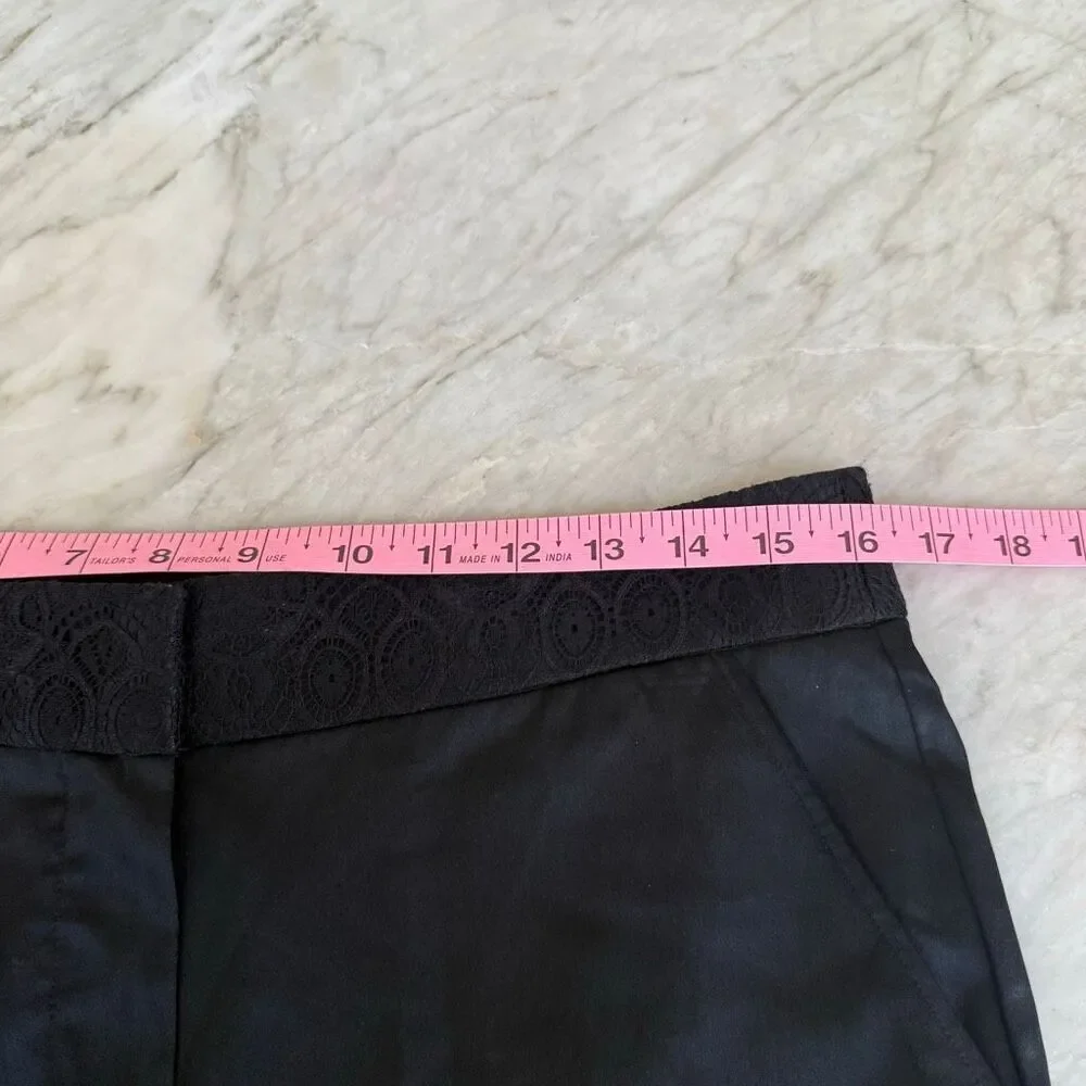 Tory Burch Geoff silk blend pants ankle black slight sheen lacy waistband 8 NWT